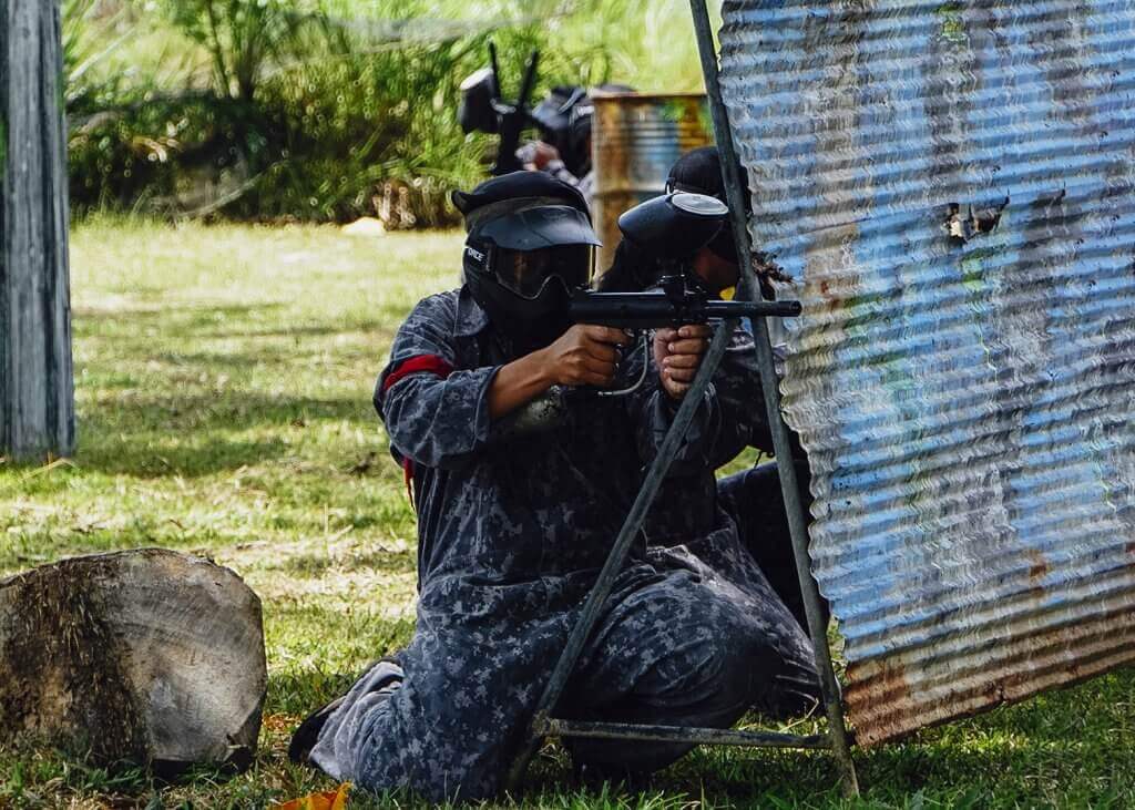 Adventure seekers enjoying a paintball battle at Pertiwi Adventure Bali