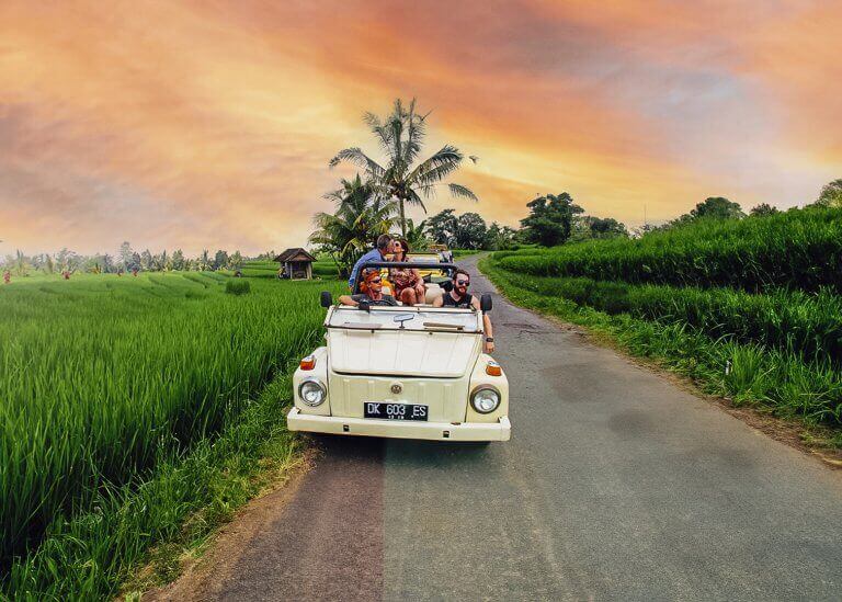 Family enjoying a classic Volkswagen tour adventure at Pertiwi Adventure Bali