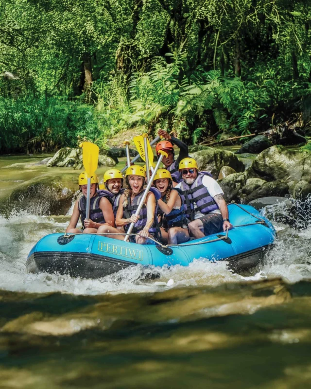 Big splashes, big smiles. White water rafting on the Ayung River is all about fun, laughter, and unforgettable moments in Bali’s natural beauty. Happy memories start on the river.